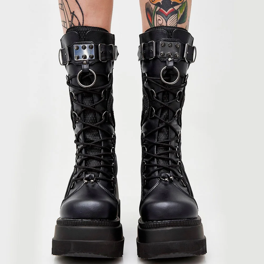 brand design gothic style platform mid calf boots big size 43 2021 new winter ins hot sale comfy woman shoes motorcycle boots free global shipping