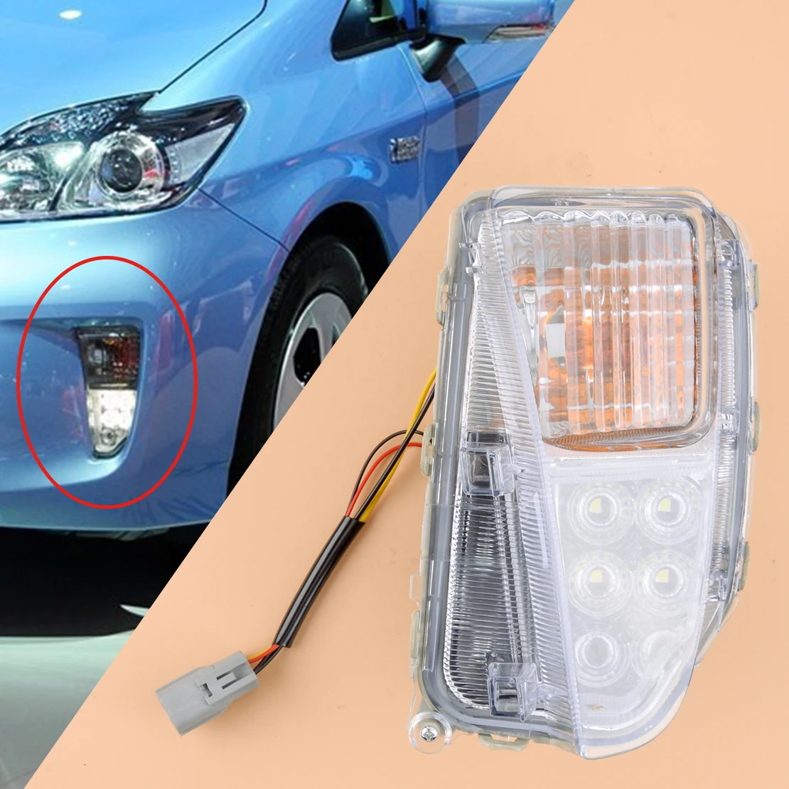 

LED Car Front Bumper Left Driver Side Fog Light Lamp DRL Fit For Toyota Prius 2012 2013 2014 2015 American Version
