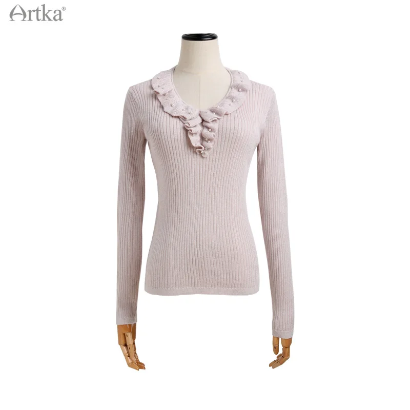 Женский шерстяной свитер с оборками ARTKA Фиолетовый Элегантный Мягкий