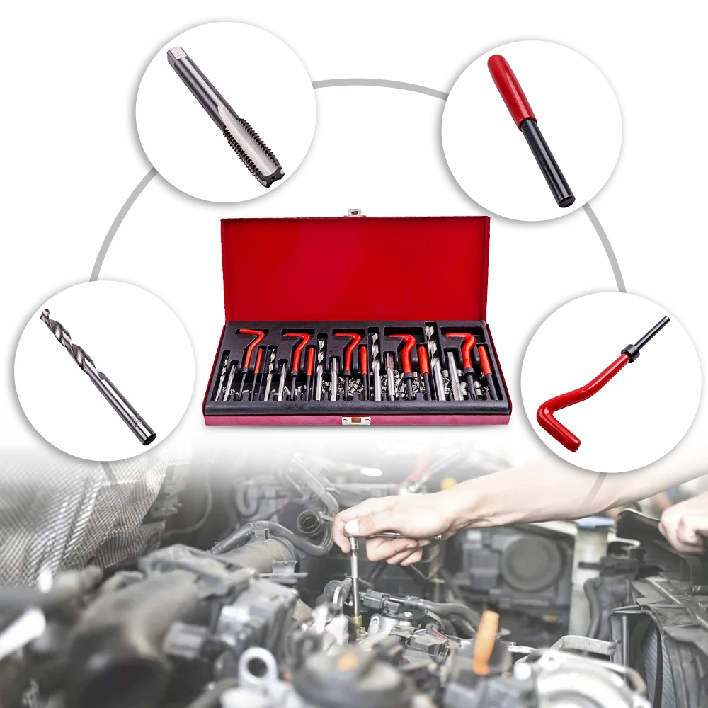 

131Pcs Thread Repair Tools Kit M5 M6 M8 M10 M12 Thread Twist Drill Bits Helicoil Type Thread Repair Tool Kit M5 M6 M8 M10 M12