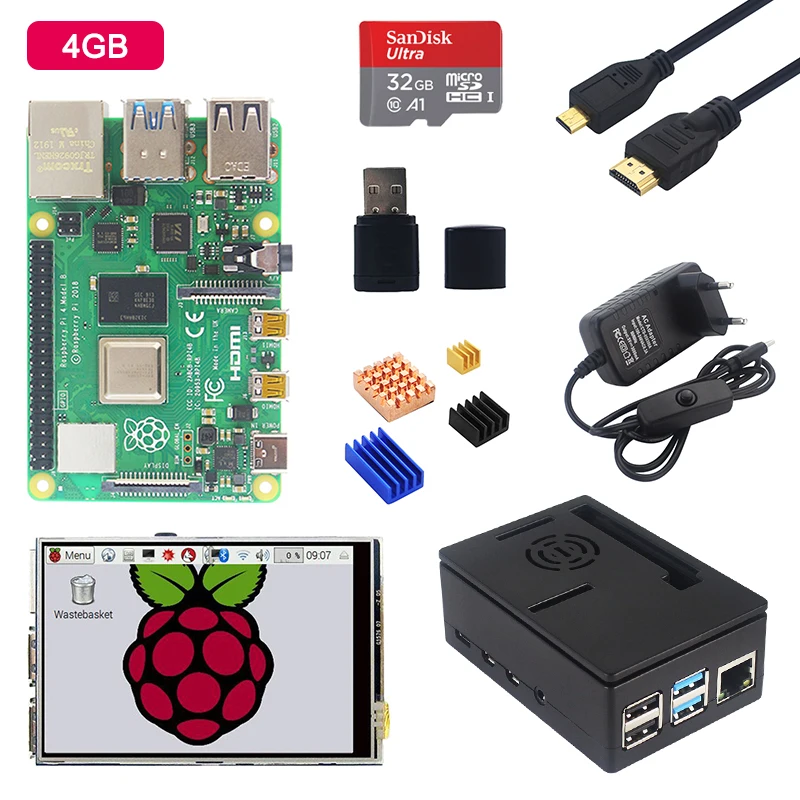 5FPS LCD with 4GB Raspberry Pi 4 Модель B+ 3,5 дюймовый сенсорный экран+ акриловый чехол+ блок питания+ sd-карта+ радиатор для Raspberry Pi 4B - Комплект: 5FPS LCD with 4GB