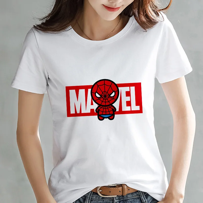 LUSLOS серия Marvel Футболка модная Супергерои мультфильм печать белая футболка Женская Повседневная короткий рукав o-образный вырез футболки