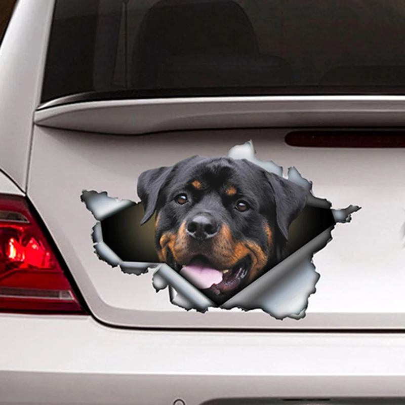 

Sticker Rear Windshield Window Funny Car Sticker Torn Metal Decal Reflective Stickers Pet Dog Decals 3D Rott KK 13cm X 9cm
