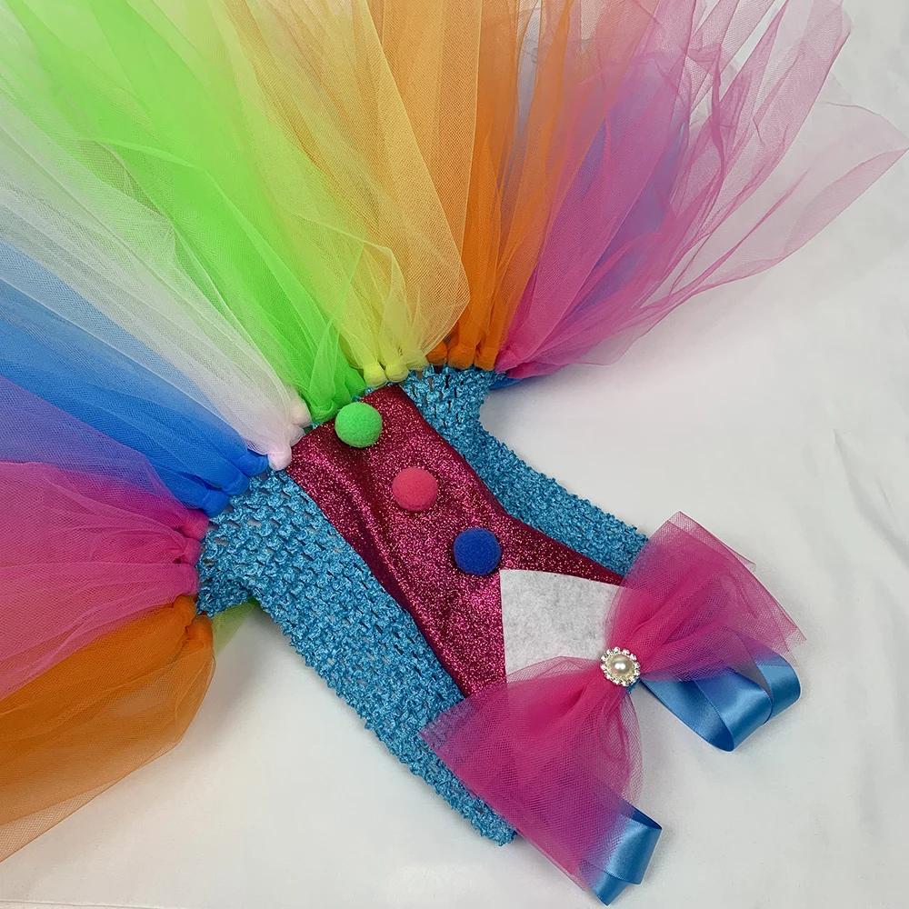 Девочек костюм клоуна Пышные юбки-пачки радужной расцветки нарядное платье для
