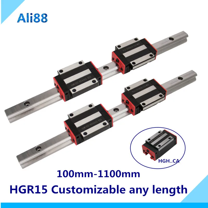 

15 мм линейная направляющая HGR15, любая длина, квадратная линейная направляющая рельса + каретки для скользящих блоков HGH15CA/HGW15CC, чпу-роутер для...