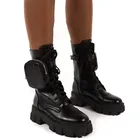 Женские ботильоны с ремешком на застежке, розовые ботинки на массивной подошве с карманами, блестящие кожаные ботинки на платформе в стиле пэчворк, зима 2020