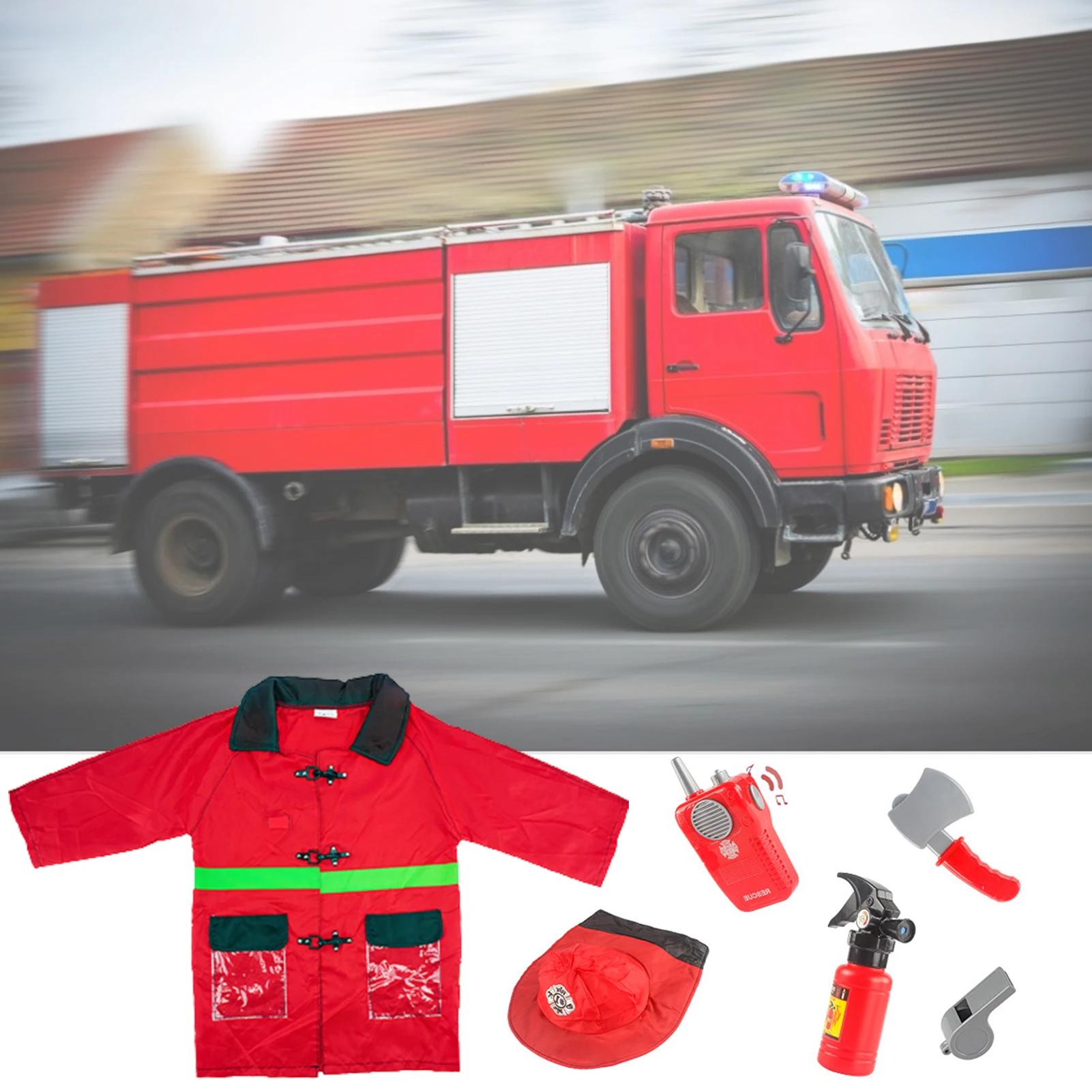

Fighting Costumes Pretend Toy Fire Chief Role Play Costume Dress-Up With Fire Fighting Tools For Kids Funny Role Play Toy
