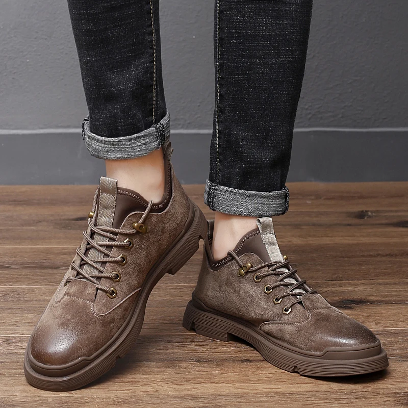 New Men Shoes High Quality Suede Leather Oxford Breathable Autumn Lace up Business Casual Outdoor Sneakers Comfortable | Обувь