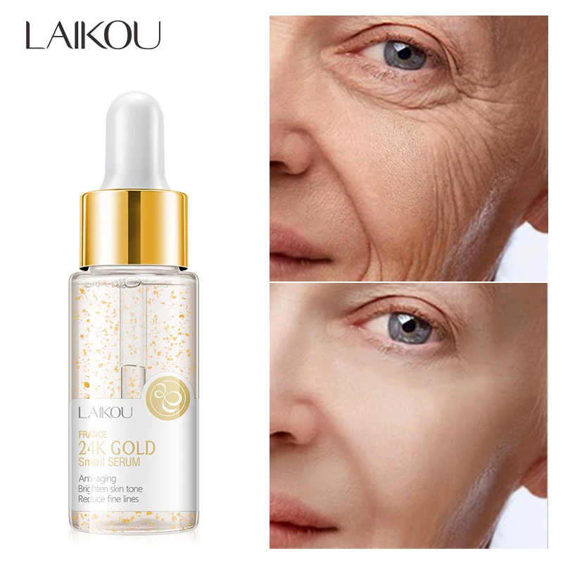 

LAIKOU 24K Gold Anti-Aging Snail Serum Hyaluronic Acid Moisturizing Shrink Pore Anti-Wrinkle Whitening Rejuvenate Facial Essence