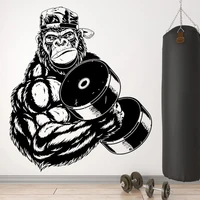 gorilla wall sticker orangutan vinyl decal fitness club decor baboon art mural gym sport wall decoration dumbbells muscle