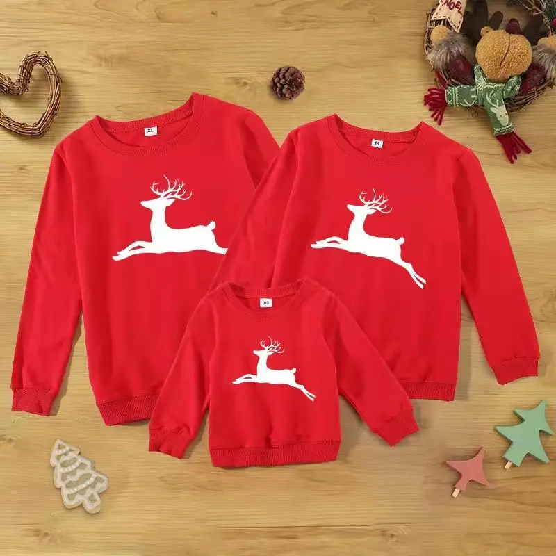 

2022 Christmas Deer Family Matching Sweaters Father Mother & Children Cotton Sweatshirts Mom Mum Baby Mommy and Me Xmas Clothes