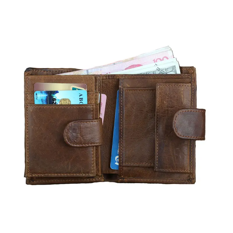Coin Purse Men Wallet Leather With Coin Pocket Genuine Crazy Horse Organizer Male Short Wallet For Boys Dropshipping Wholesale