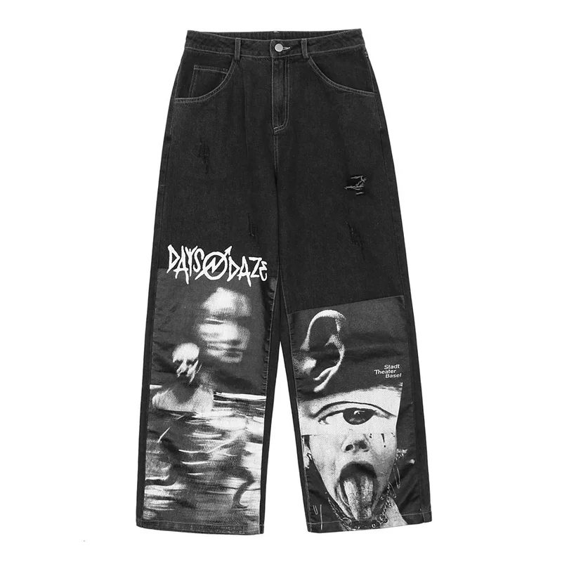 

Jean Pants Men Devil Print Fashion Brand Pendant Wide Leg Hip Hop Gothic Streetwear Jeans Couple's Loose Pants Male Clothing