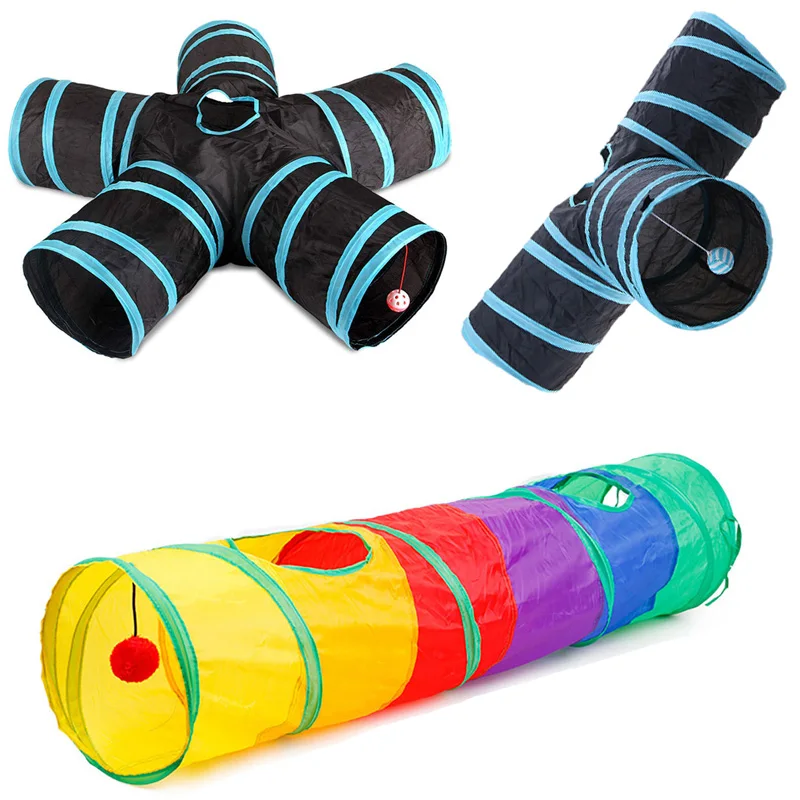 Складной туннель для кошек с 2/3/5 отверстиями тренировочная игрушка дома и улицы