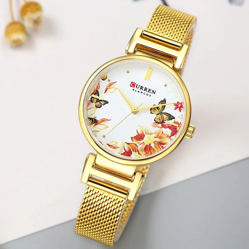 CURREN New Fashion Women Watch Top Brand Luxury Ladies Girl Wristwatch Stainless Steel Bracelet Classic Casual Female Clock 9053 | Наручные