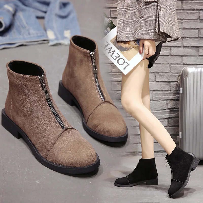 2019 г. Женские ботинки на молнии Челси женские Ботинки Martin ботильоны из флока в
