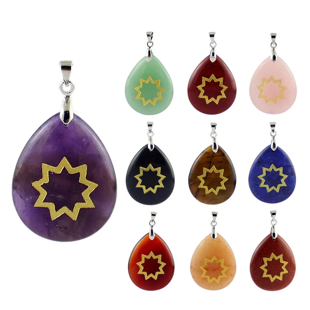 Подвеска из натурального камня обсидиана с подвеской в виде звезды Бахаи