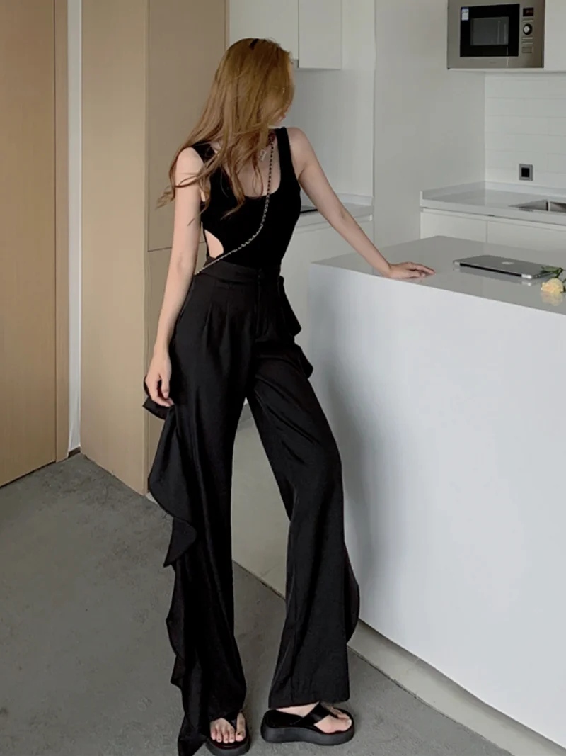 

Ruffles Loose Pants for Women High Waist Large Size Wide Leg Trousers Female 2020 Autumn Fashion New Clothing Vintage Streetwear