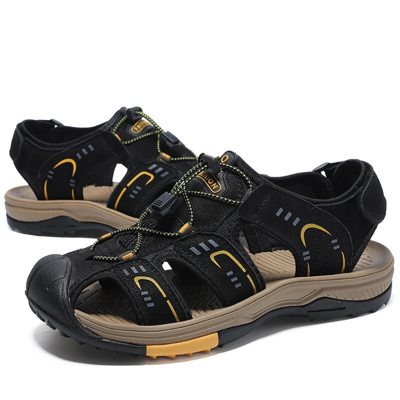 

Summer New Men's Genuine Leather Casual Shoes Outdoor Sandals Plus Size 38-46