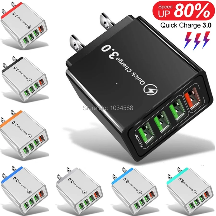 Супер быстрая зарядка QC3.0 30 Вт 4 Usb порта настенное зарядное устройство Eu US вилка