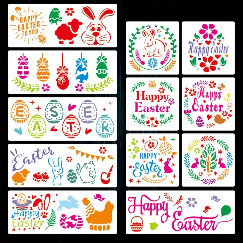 

12Pack 2Sizes Easter Wooden Drawing Stencils for Kids Washable Plastic Painting Stencils DIY Craft Decorations Eggs