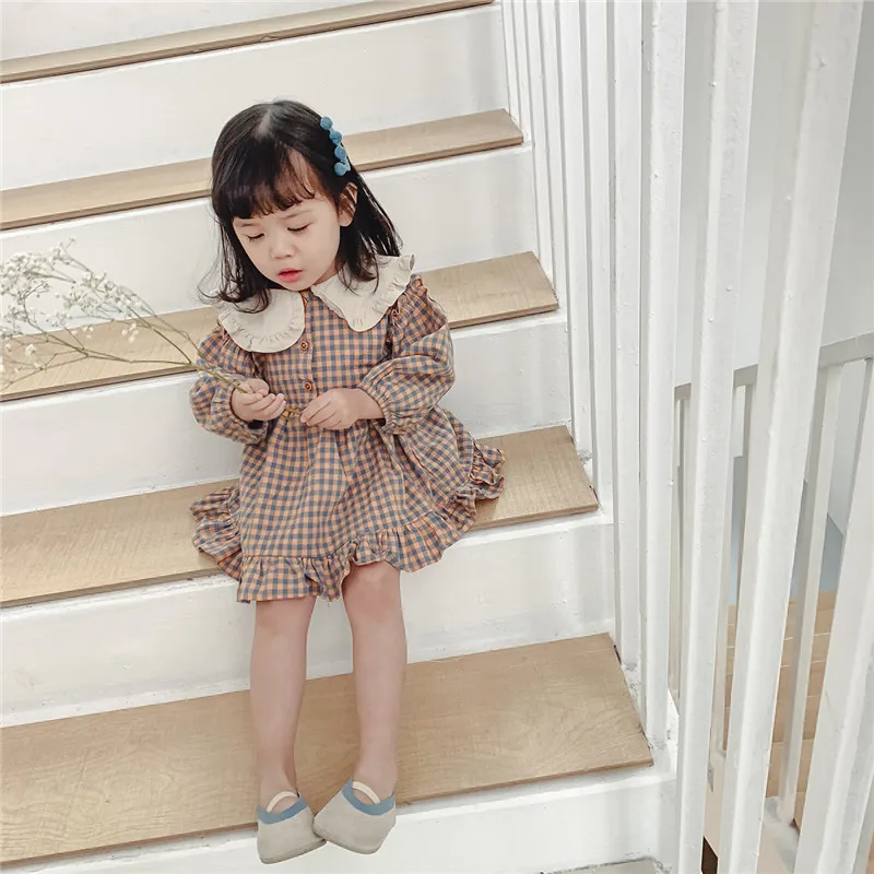 Spring autumn Children Clothing New Cute Children Dress Kids Baby Girls Dress Long-Sleeved Princess Dress Lapel Child Dress