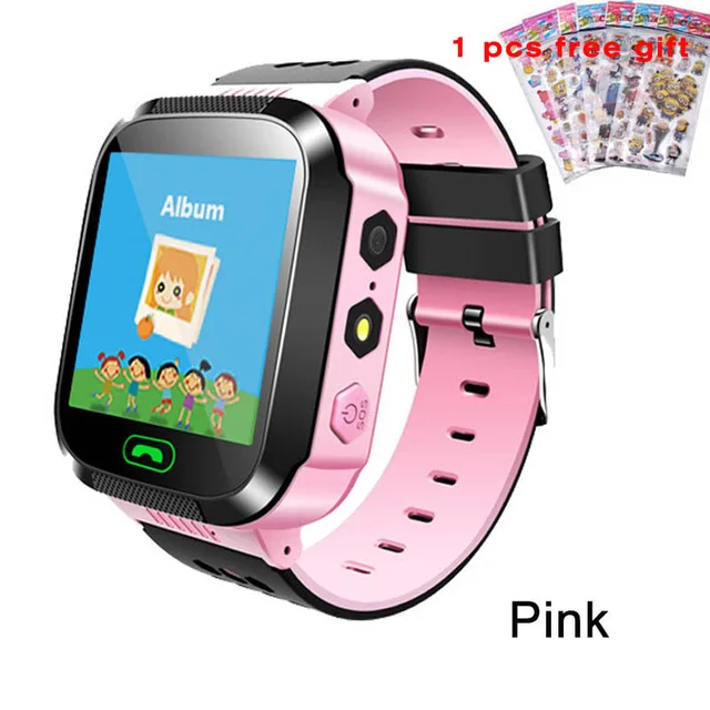 Pink with sticker Q02 Детские умные часы с камерой и подсветкой, Детские часы с сенсорным экраном, SOS Вызов, LBS, отслеживание местоположения, Детские умные часы - Цвет: Pink with sticker