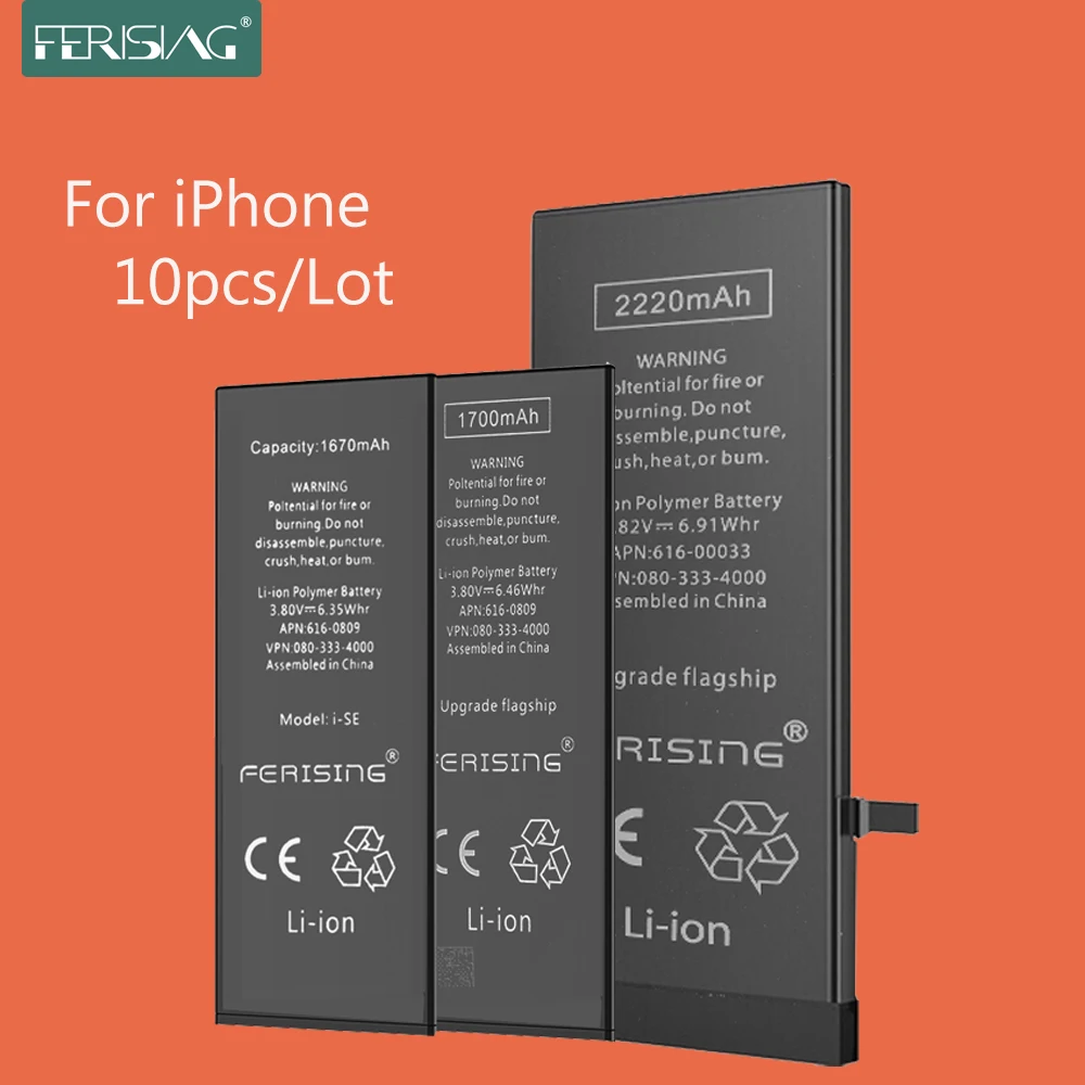 Аккумулятор большой емкости 10 шт./лот для iPhone 6 s 5s SE 7 8 Plus X XR XS Max 11 Pro Оригинальная