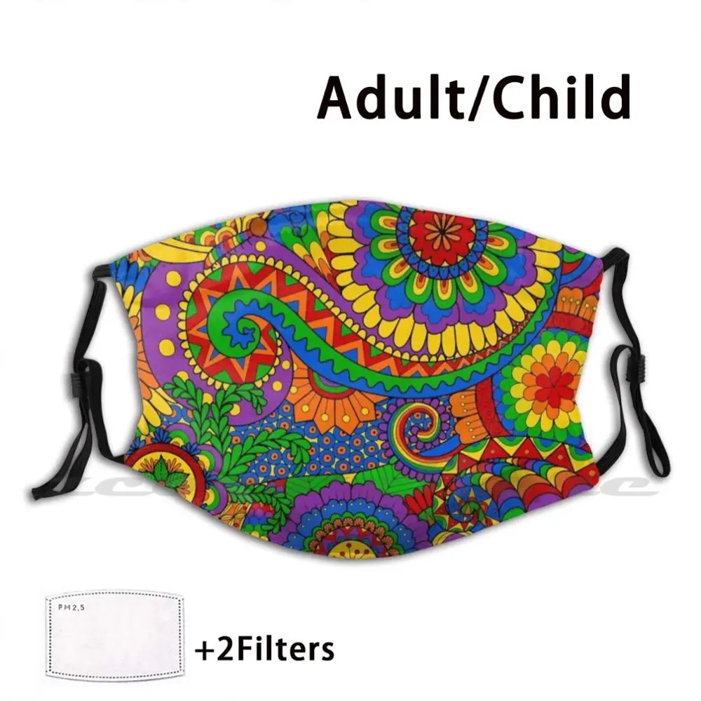 Happy Hippy Psychedelic Радужная дизайнерская маска DIY моющийся фильтр Pm2.5 трендовый хиппи