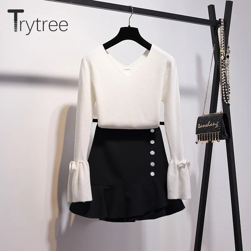 Trytree осень зима из двух частей комплект Повседневное с v образным вырезом и