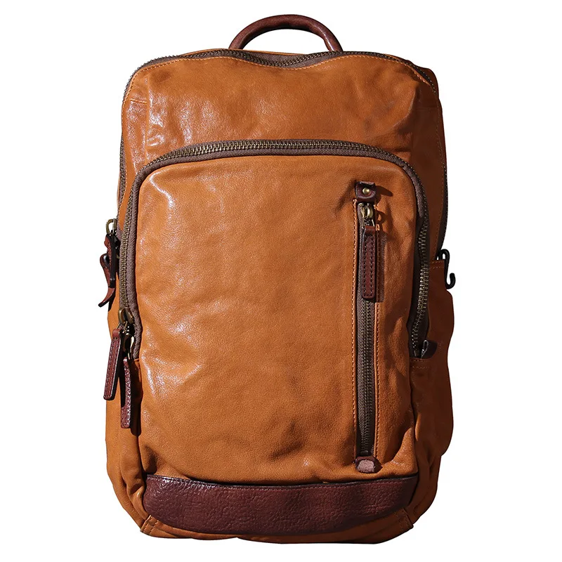 Винтаж Oxhide верхний слой коровья кожа сумка ручной работы голова кожаный рюкзак