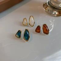 new 925 silver needle asymmetric geometric resin earrings for women korean fashion jewelry unusual earrings accessories for girl