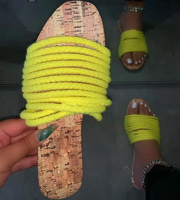 

Spring /summer new 2020 new women hemp rope strap flat bottom casual durable slippers outdoor wild sandals candy color home ms