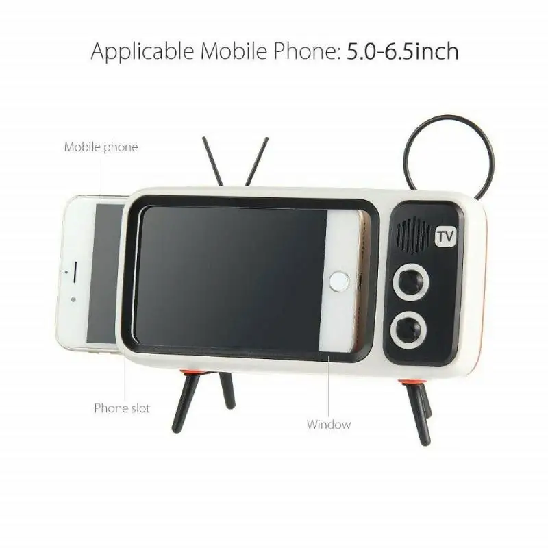 Ретро ТВ образный стерео Bluetooth динамик Настольный ленивый держатель телефона