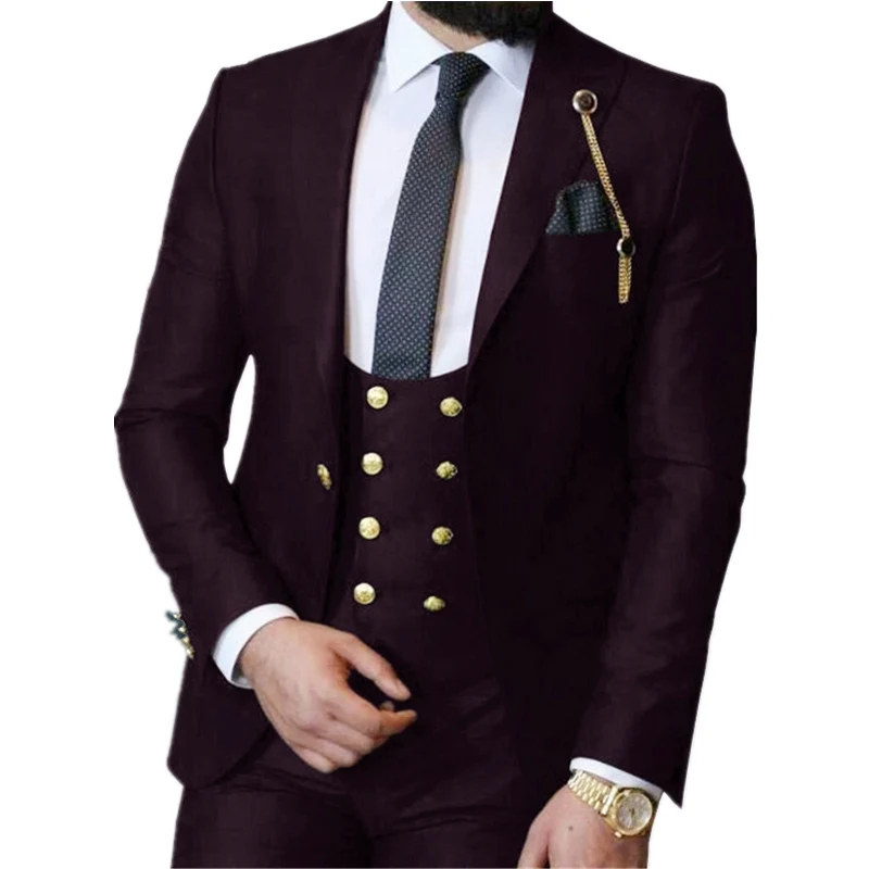 

Handsome One Button Groomsmen Peak Lapel Groom Tuxedos Men Suits Wedding/Prom/Dinner Best Blazer(Jacket+Pants+Vest+Tie) 398