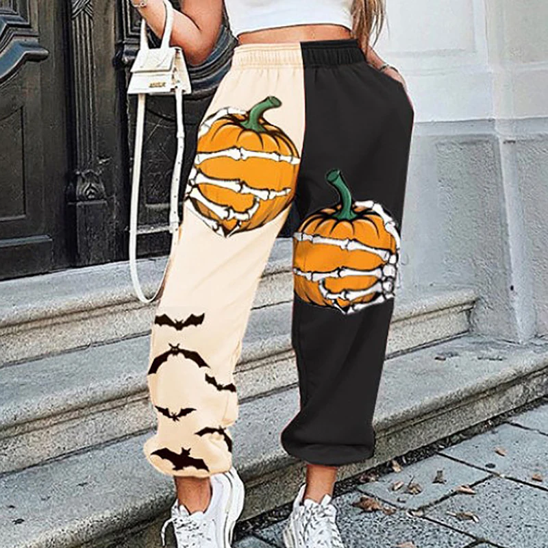 Брюки женские с принтом черепа модные спортивные штаны в стиле пэчворк