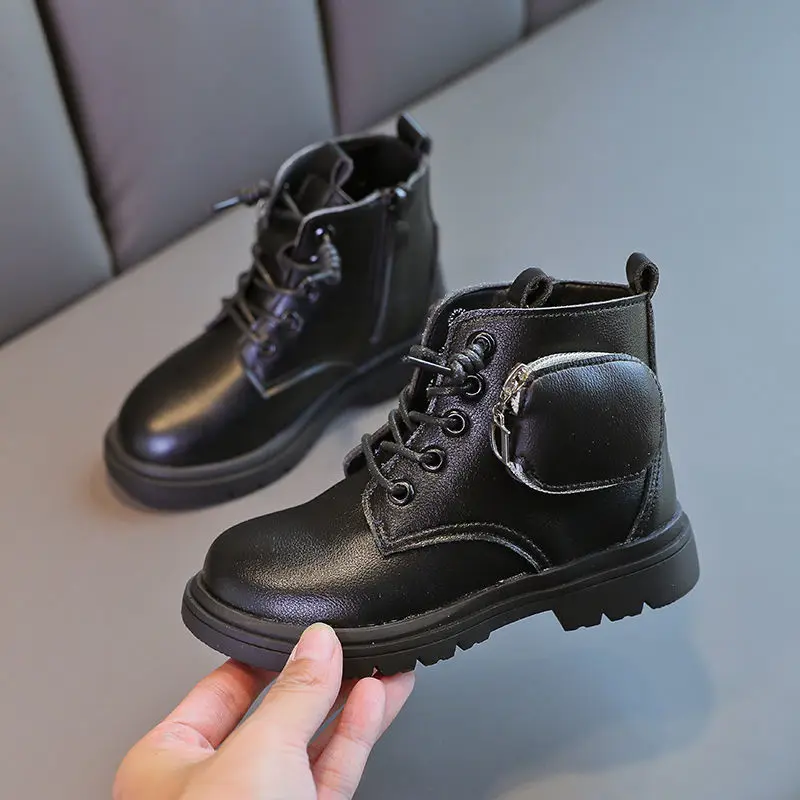 

Girls Martin Boots 2020 Winter Autumn New Little Princess Single Boots British Style Fashion Children Pockets Short Boots