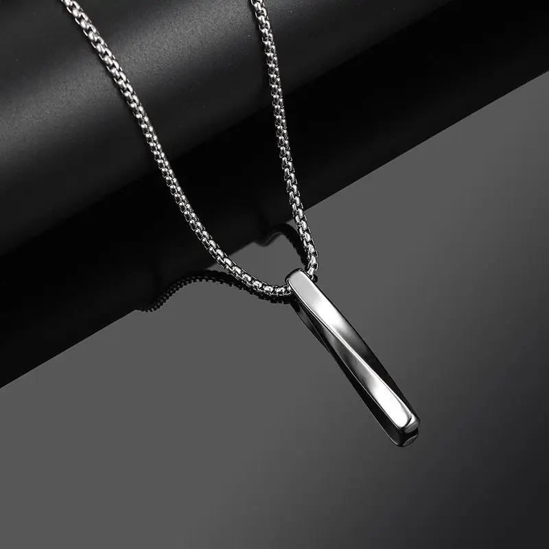2021 New Silver Color Men Spiral Necklace Stainless Steel Rectangle Minimalist Simple Personality Hip Hop Ins Men's pendant boys |