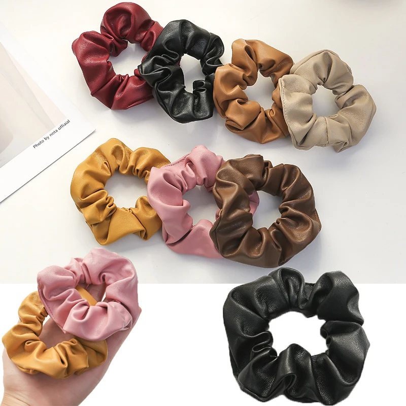 

Trendy Leather Scrunchies Solid Hair Rubber bands For Women Girls Elastic Hair bands Ponytail Holder Fashion Hair Accessories