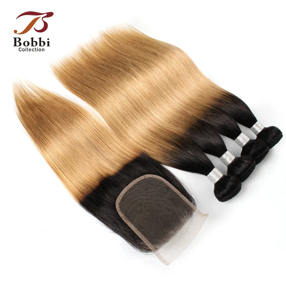 BOBBI 1B 27 эффектом деграде (переход от темного к Мёд светлые прямые 4 пряди с