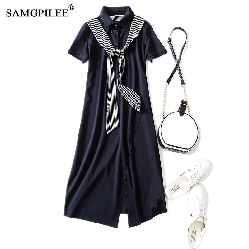 Летняя одежда для женщин 2020 повседневное асимметричное Полосатое платье-поло в