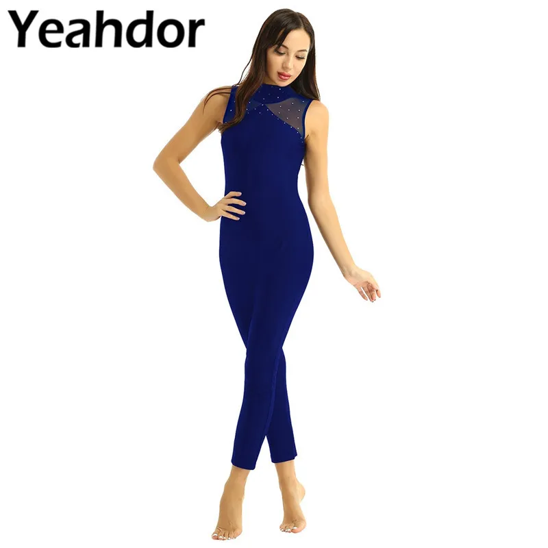 Женский балетный гимнастический комбинезон макет шеи без рукавов Замочная