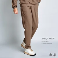 2021 autumn and winter dark coffee trousers solid color mid waist khmer casual micro elastic brown plus velvet waffle pants