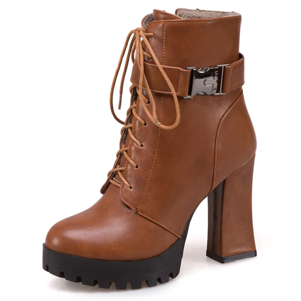 

Female Boots Comfy Shoes Warm Plush Square Super High Heel Ankle Boots2021new Trendy Solid Runway Goth Women Boots Big Size43
