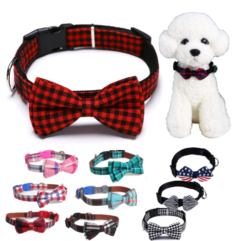 

Plaid Adjustable Dog Neck Bandana Bow Tie Buckle Pet Collar Scarf Necklace Clip Large Dogs Pet Puppy Cat Neckband Bows Supplies