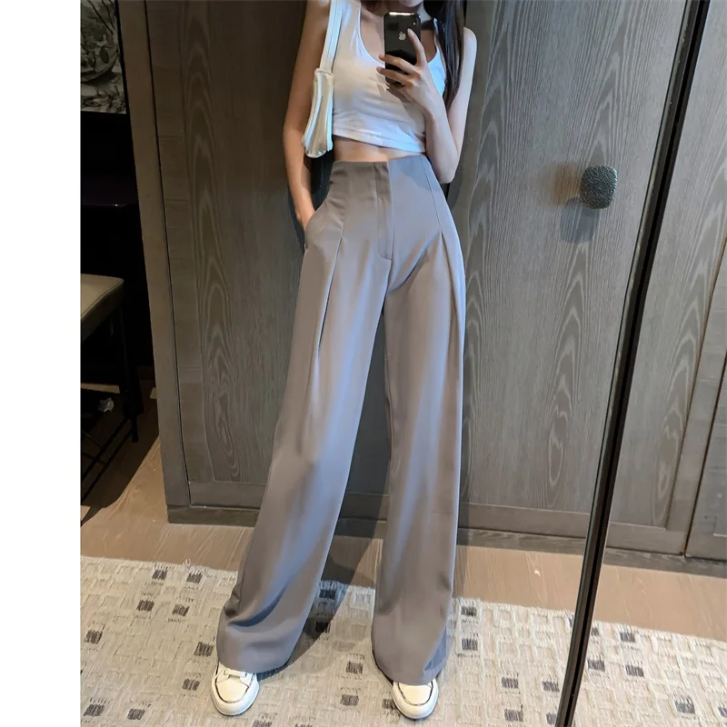 

Limiguyue Summer High Waist wide leg pants female Thin Loose Drape Straight Women Long Mopping Trousers Formal Suit Pants K1071