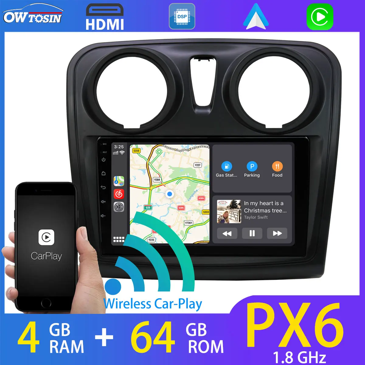Автомобильный мультимедийный плеер Android 10 PX6 4G + 64G для Renault Sandero Logan 2 Symbol Dacia 2012 2019 GPS