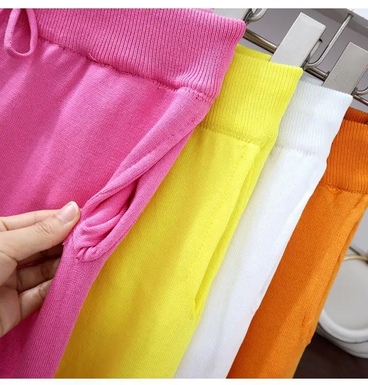 

New women spring summer knitted thin capris pants Harem trousers holes pearls beadings Casual nice candy ladies trousers NZ43