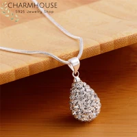 charmhouse s925 silver necklaces for women waterdrop zirconia pendant necklace collier christmas gifts fashion jewelry bijoux