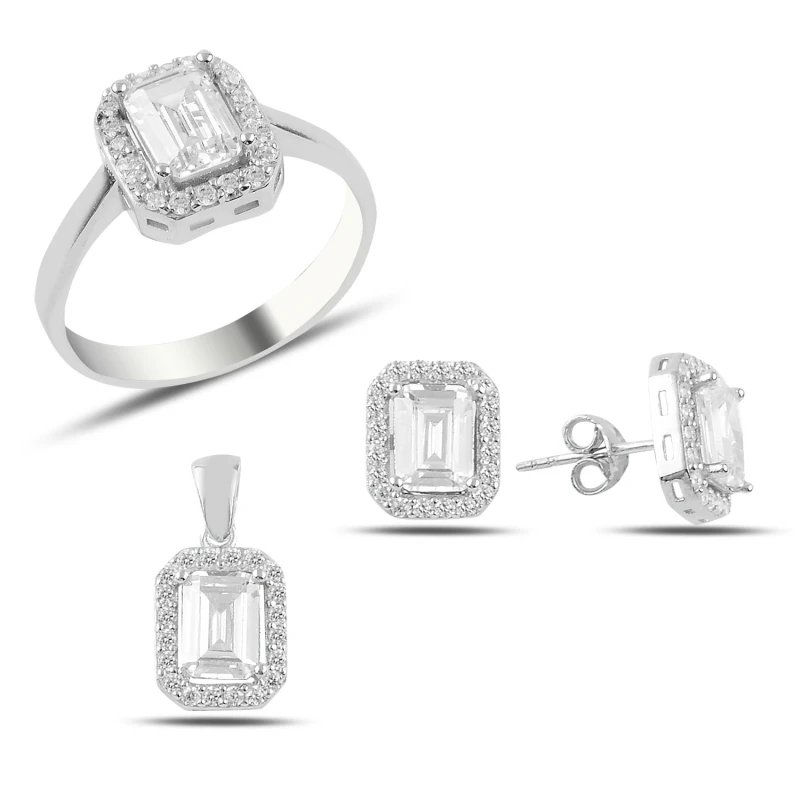 

Silverlina Sterling Silver Solitaire Baget Zircon Cubic Zirconia Set